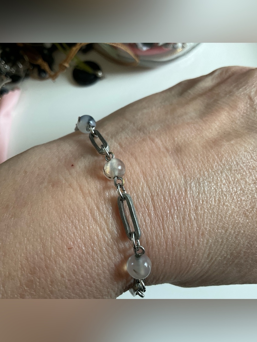 Designed Pewter and Glass Bracelet